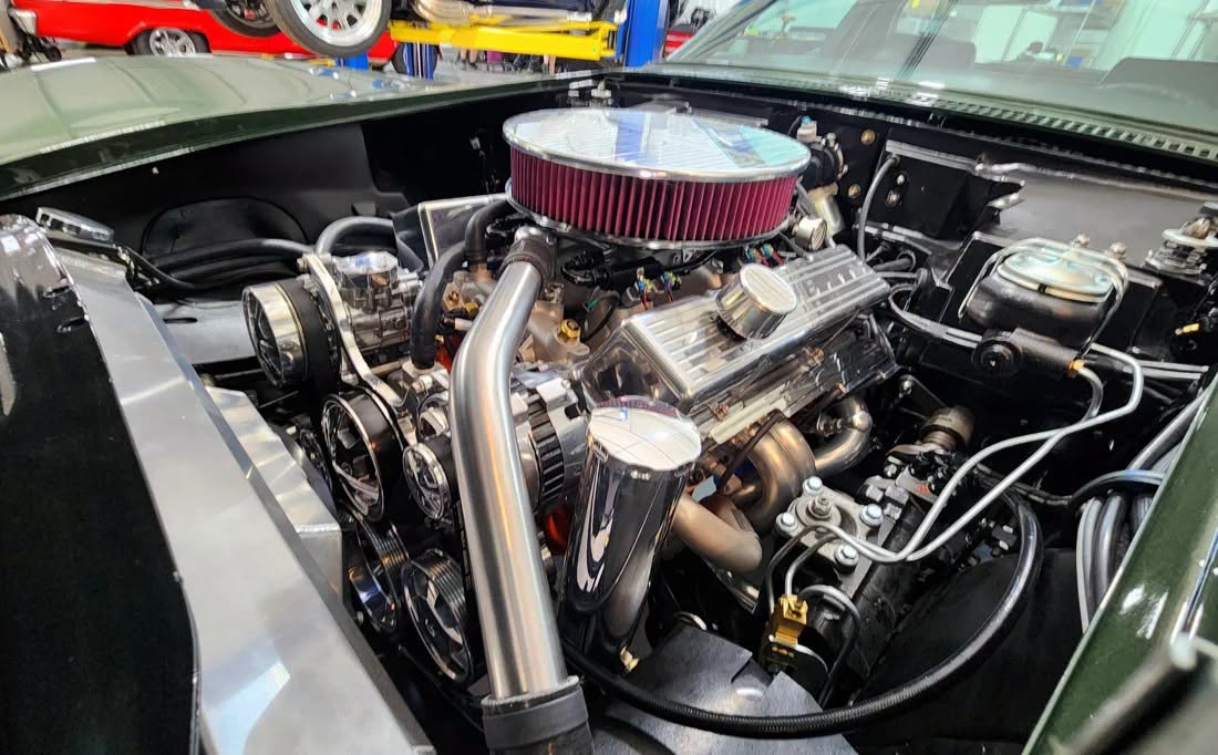 Performance V8 with a chrome air cleaner installed in a classic car engine bay