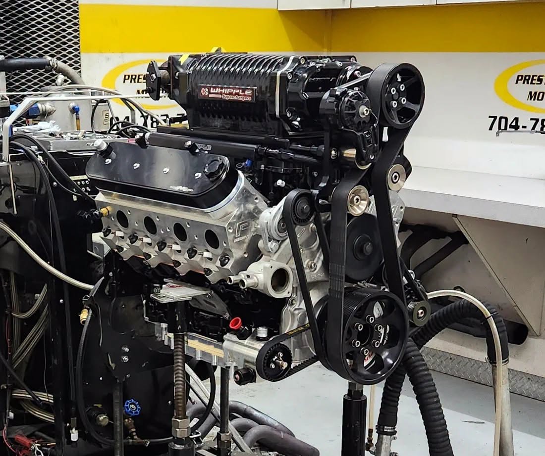 Whipple-supercharged LS engine on the dyno at Prestige Motorsports